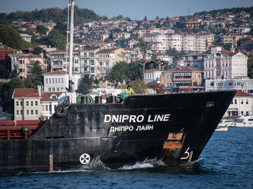 Ein ukrainischer Frachter passiert den Bosporus.