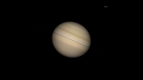 Der Planet Saturn aus einer besonderen Perspektive: Nur die Kante seines Ringsystems ist zu sehen.