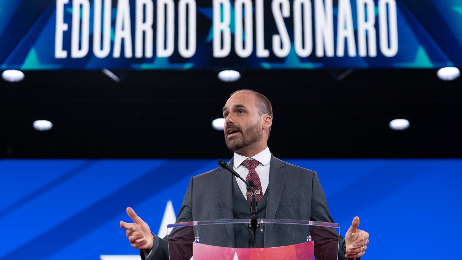 Eduardo Bolsonaro, Mitglied des brasilianischen Abgeordnetenhauses, spricht während der Conservative Political Action Conference (CPAC) in Oxon Hill.