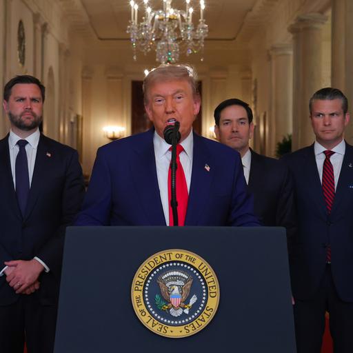 US-Präsident Donald Trump gibt gemeinsam mit Vizepräsident Vance, Außenminister Rubio und Verteidigungsminister Hegseth im Weißen Haus eine Erklärung zu den Agriffen auf iranische Atomanlagen ab.