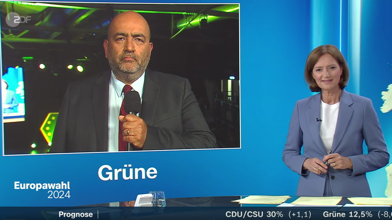 ZDF-Chefredakteurin Bettina Schausten nach der Europawahl 2024 im Gespräch mit Omid Nouripour, Bundesvorsitzender von Bündnis 90/Die Grünen