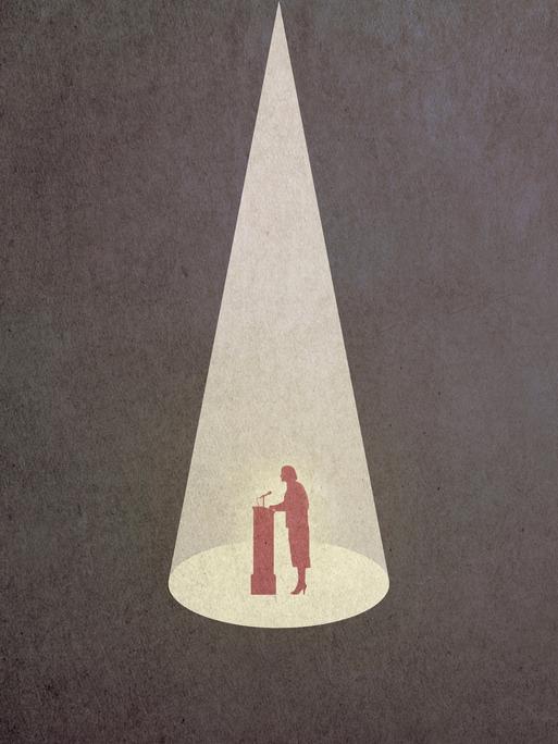 Illustration: Politikerin auf dem Podium im Rampenlicht