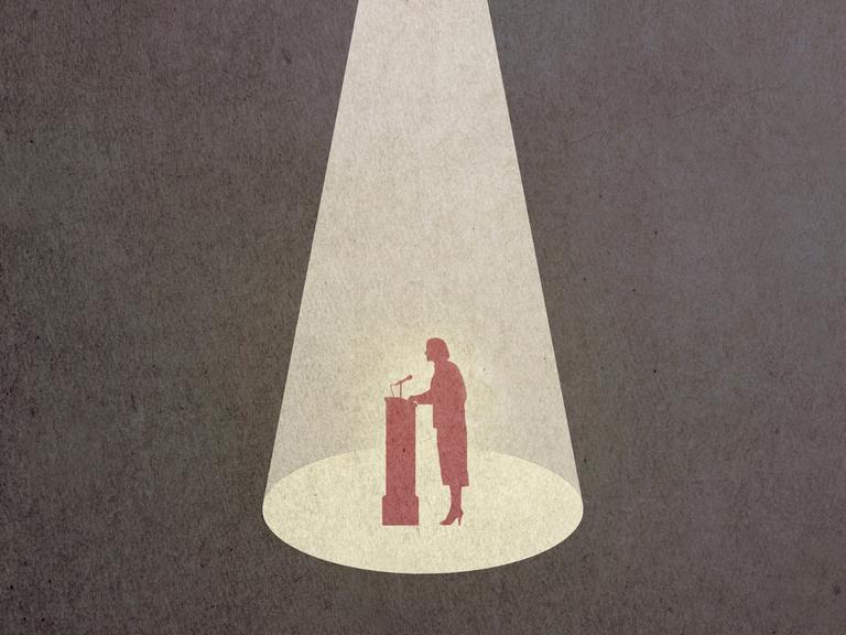 Illustration: Politikerin auf dem Podium im Rampenlicht