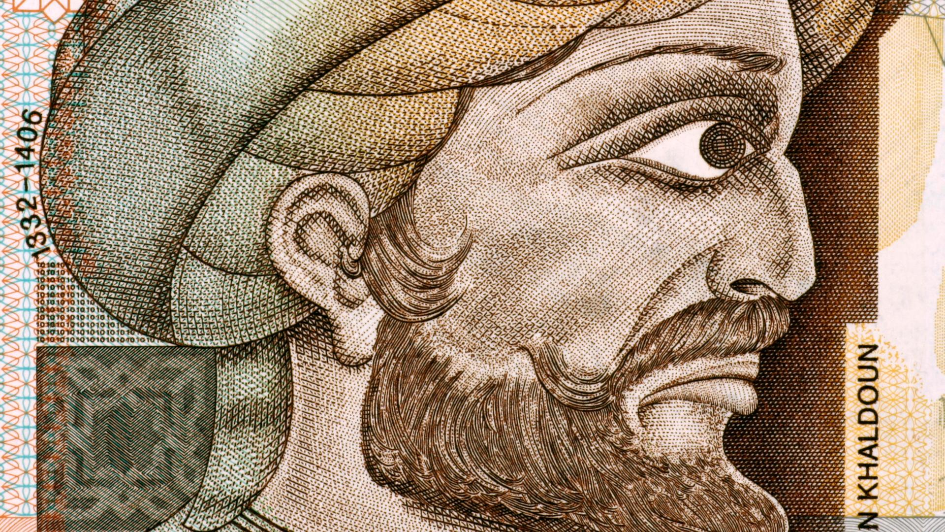Der Geldschein zeigt Ibn Khaldun im Profil. 