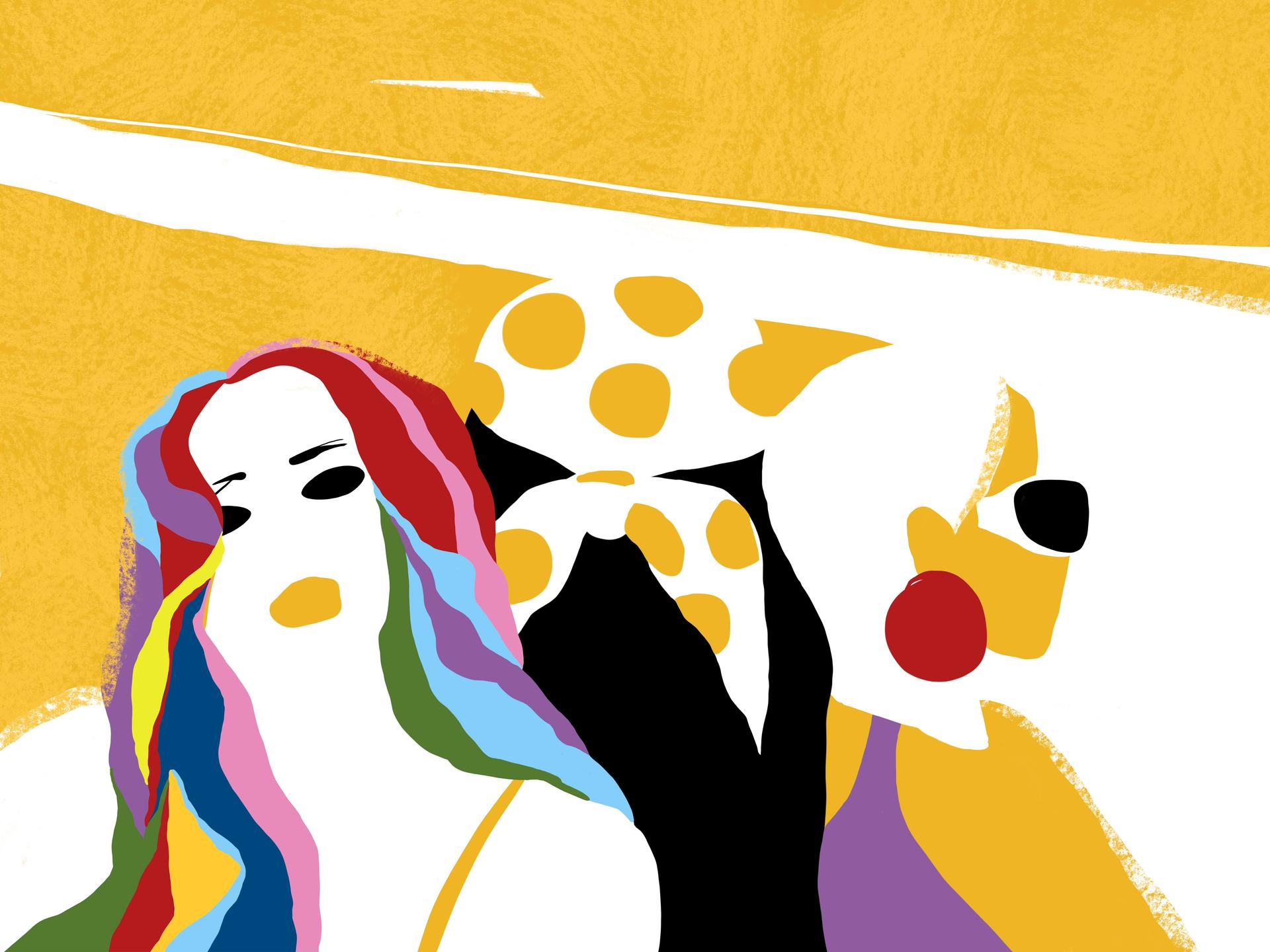 Drei Frauen stehen gemeinschaftlich beieinander und geben sich Rückendeckung.