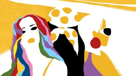 Drei Frauen stehen gemeinschaftlich beieinander und geben sich Rückendeckung.