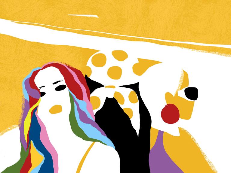 Drei Frauen stehen gemeinschaftlich beieinander und geben sich Rückendeckung.