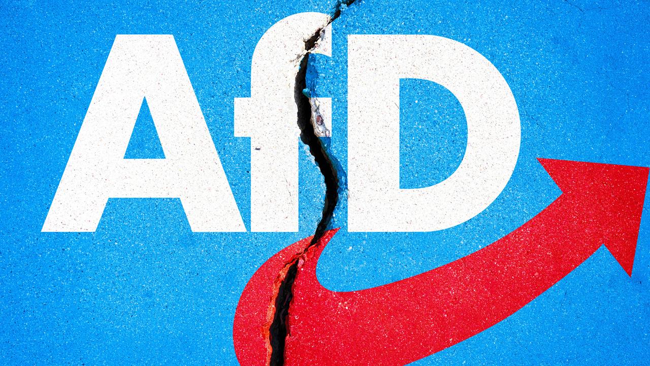 Das Logo der AfD mit einem Riss in der Mitte (Fotomontage). Das Logo der AfD mit einem Riss in der Mitte (Fotomontage).