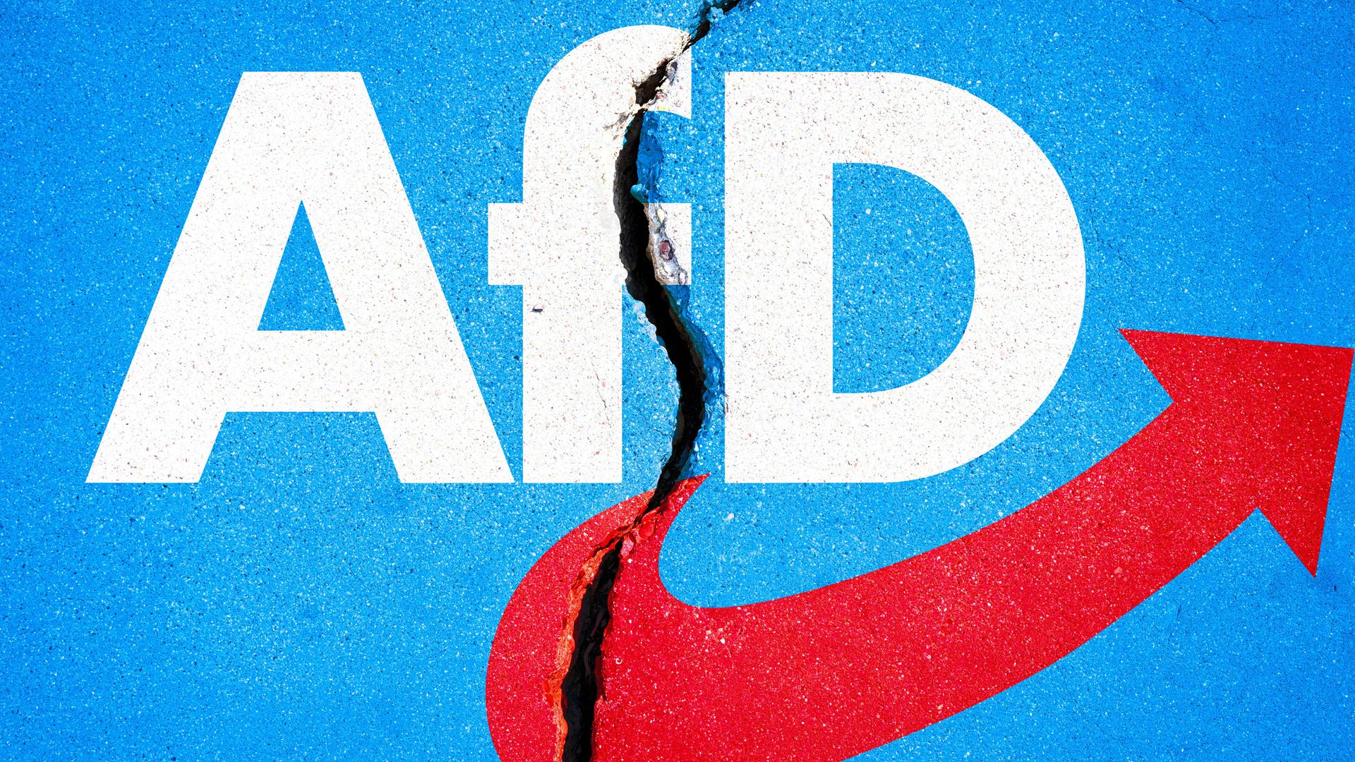 Das Logo der AfD mit einem Riss in der Mitte (Fotomontage). Das Logo der AfD mit einem Riss in der Mitte (Fotomontage).