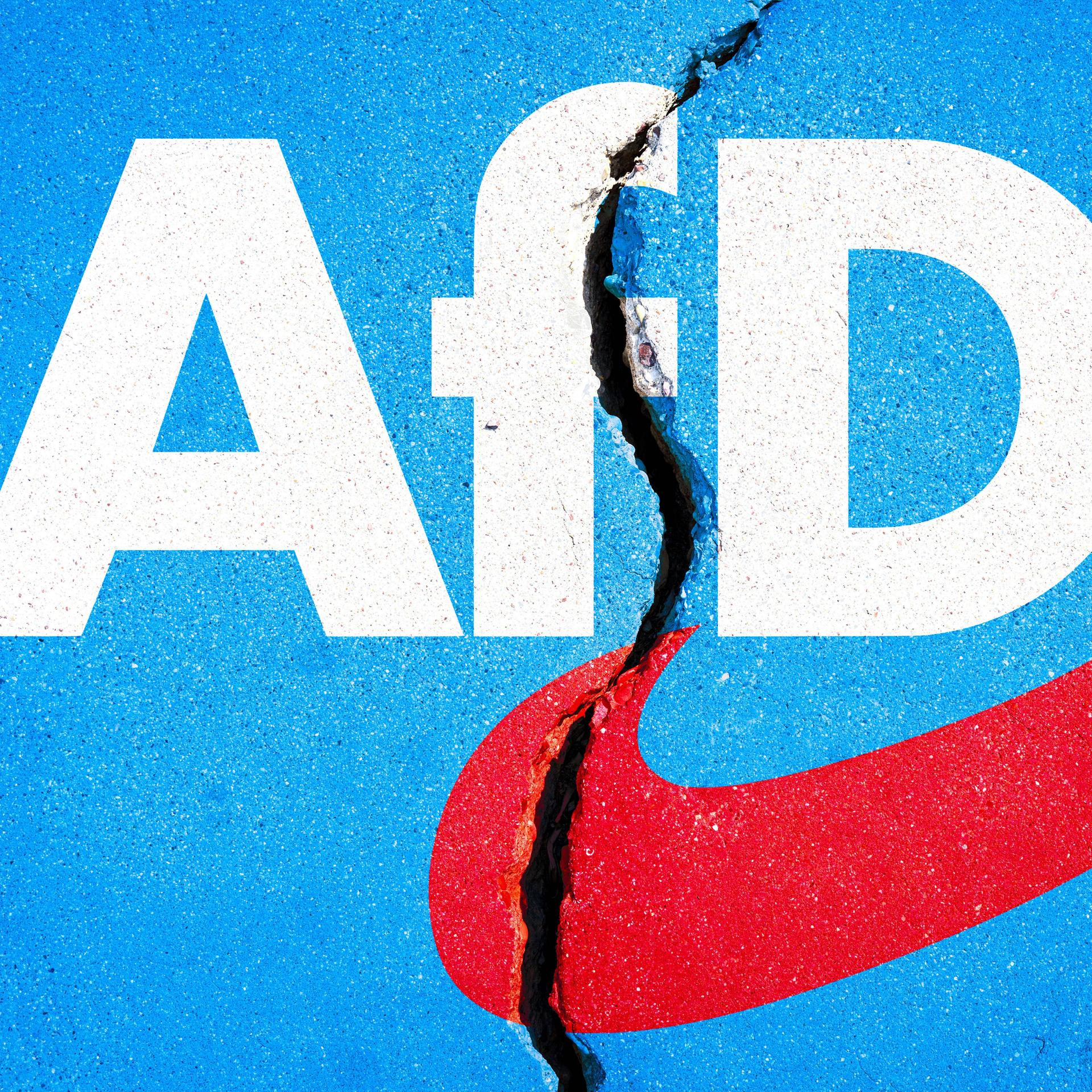 Das Logo der AfD mit einem Riss in der Mitte (Fotomontage).