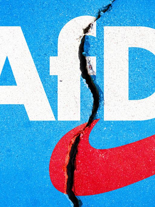Das Logo der AfD mit einem Riss in der Mitte (Fotomontage). Das Logo der AfD mit einem Riss in der Mitte (Fotomontage).