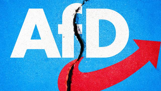 Das Logo der AfD mit einem Riss in der Mitte (Fotomontage).