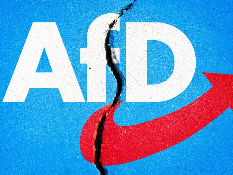 Das Logo der AfD mit einem Riss in der Mitte (Fotomontage). Das Logo der AfD mit einem Riss in der Mitte (Fotomontage).
