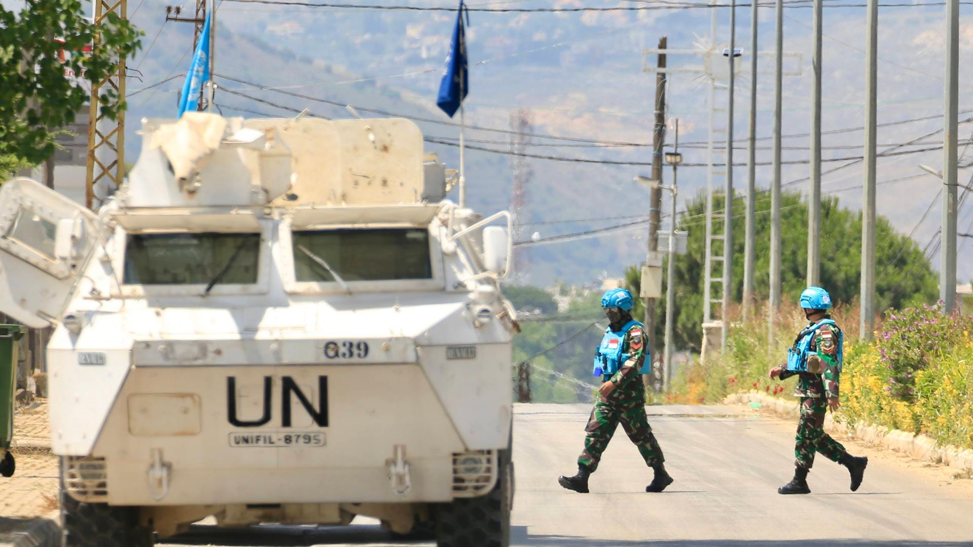 UNIFIL-Truppen der Vereinten Nationen im Libanon während einer Patrouille.