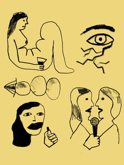 Mehrere Zeichnungen von Frauen und Mikrofonen