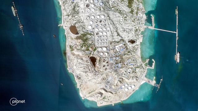 Ein Satelliten-Bild zeigt die Insel Kharg aus der Luft.