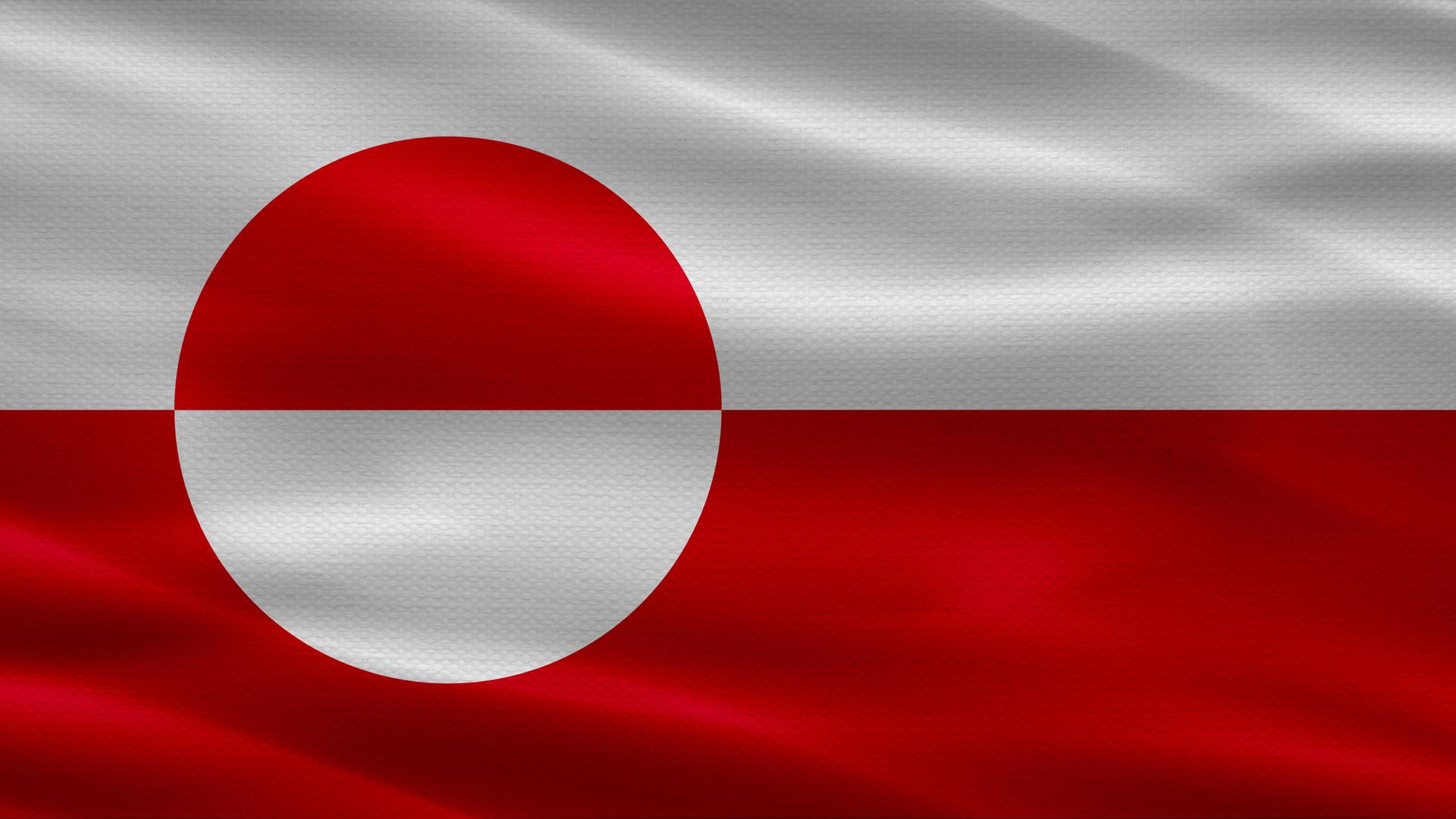 Grönländische Flagge mit Stofftextur im Wind wehend. Grönländische Flagge mit Stofftextur im Wind wehend.