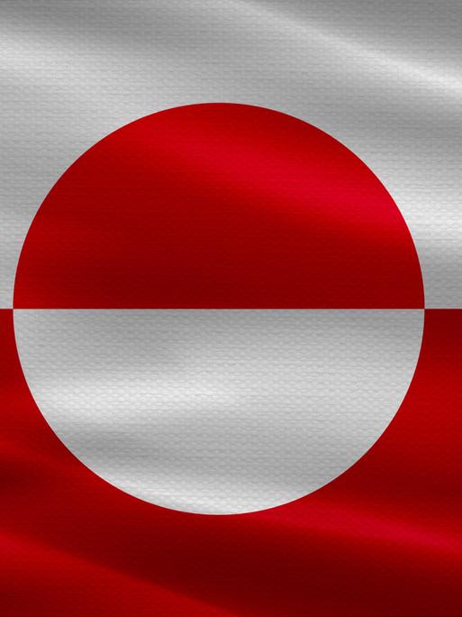 Grönländische Flagge mit Stofftextur im Wind wehend. 