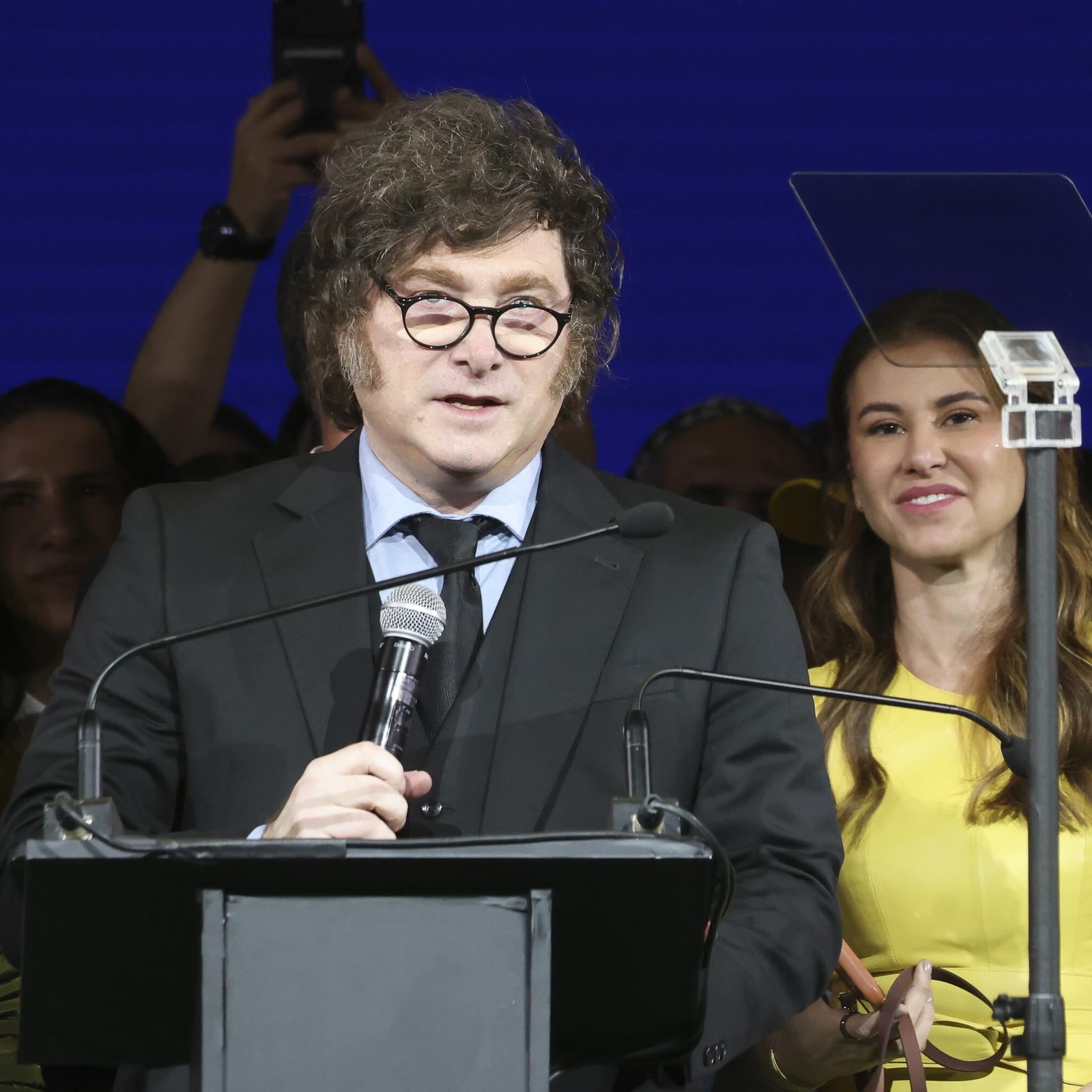 Der argentinische Präsident Javier Milei spricht auf dem Parteitag der Liberalen Partei (PL) in der Mercado Pago Hall (Arena Pacaembu) in São Paulo.
