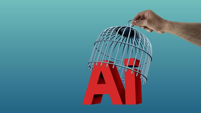 3D-Illustration eines Vogelkäfigs, der von einer Hand am Bildrand angehoben wird. Darunter stehen die Buchstaben AI. 3D-Illustration eines Vogelkäfigs, der von einer Hand am Bildrand angehoben wird. Darunter stehen die Buchstaben AI.