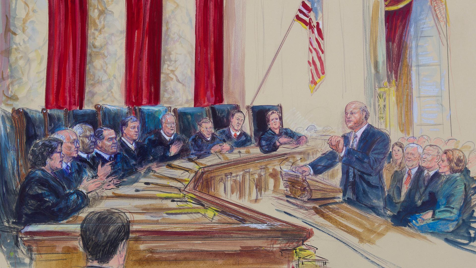 Zeichnung aus dem Gerichtssaal des Supreme Court aus März 2015