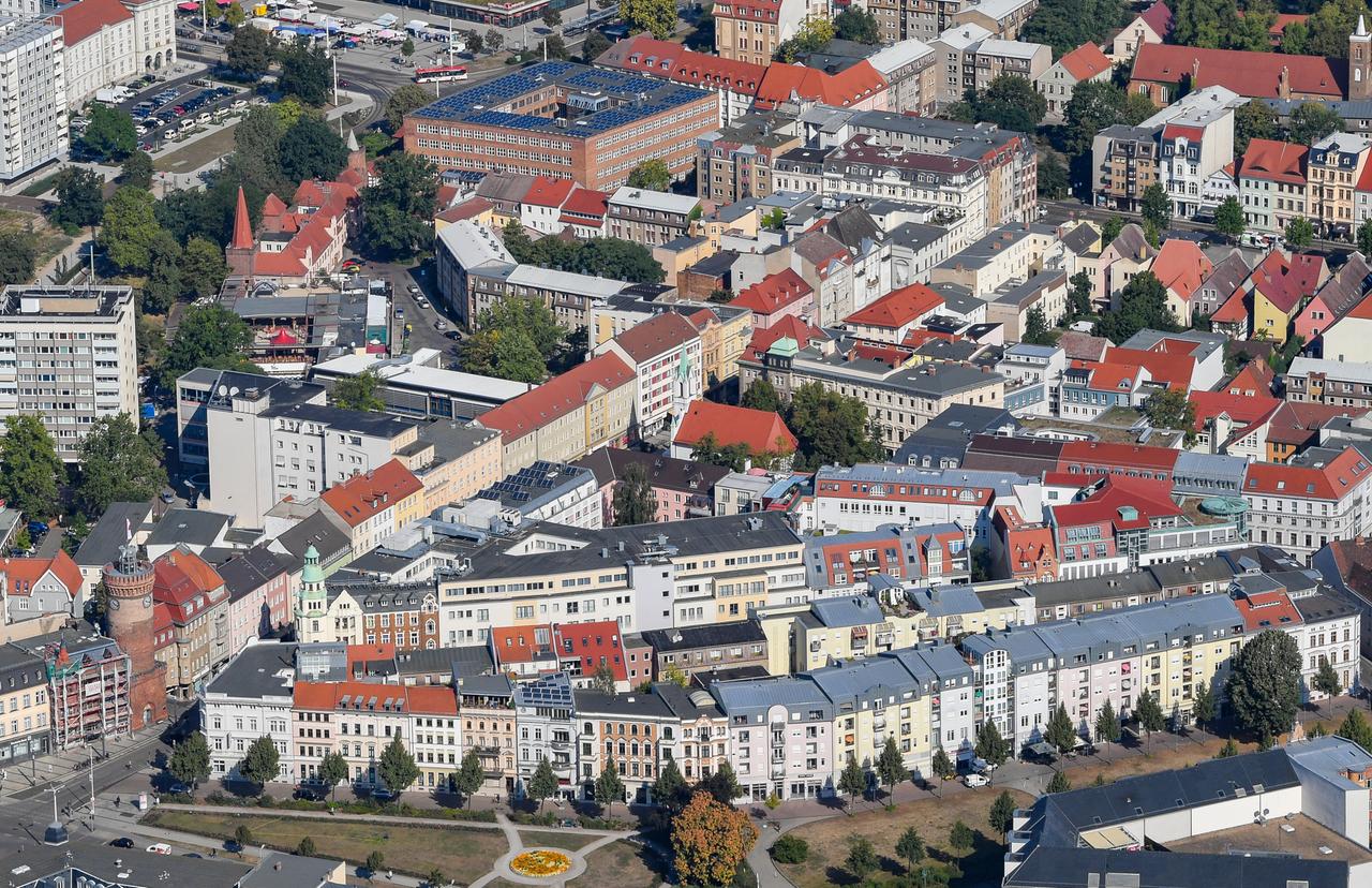 Ansicht der brandenburgischen Stadt Cottbus aus der Luft