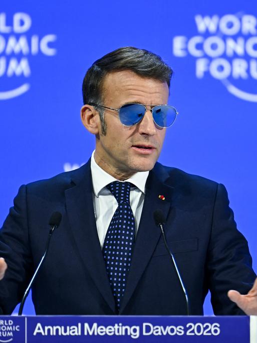 Der französische Präsident Emmanuel Macron spricht auf dem Weltwirtschaftsforum in Davos.