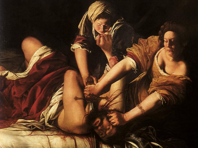 Digitale Reproduktion des Gemäldes "Judith und Holofernes" von Artemisia Gentileschi (1593–1654
zwischen 1612–1613 gemalt. Dargestellt ist die Enthauptung des schlafenden Holofernes durch Judith. Es befindet sich heute im Museo di Capodimonte in Neapel.