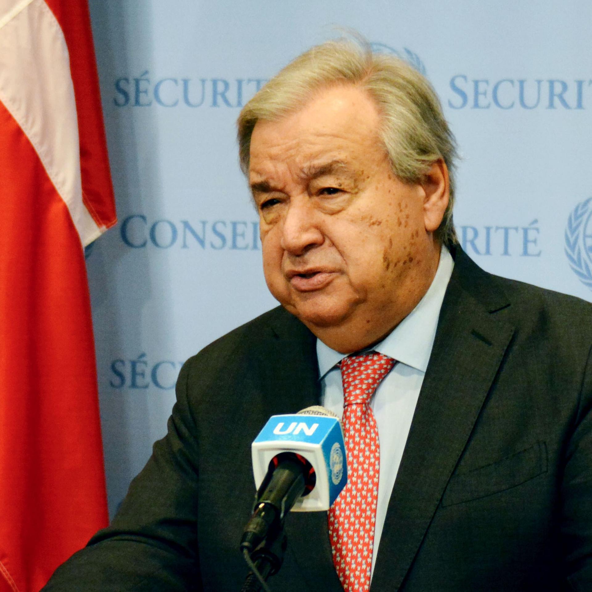 UN-Generalsekretär Antonio Guterres auf einer Pressekonferenz in New York.
