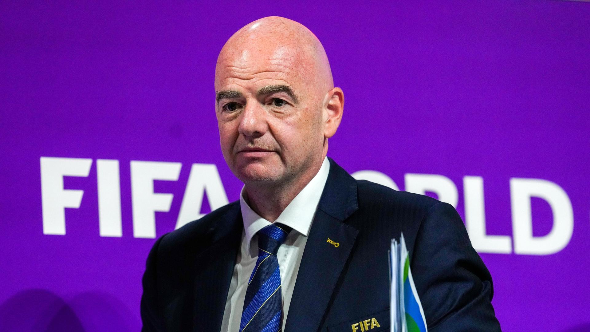 FIFA-Präsident Gianni Infantino bei der offiziellen WM-Vergabe an Saudi-Arabien.