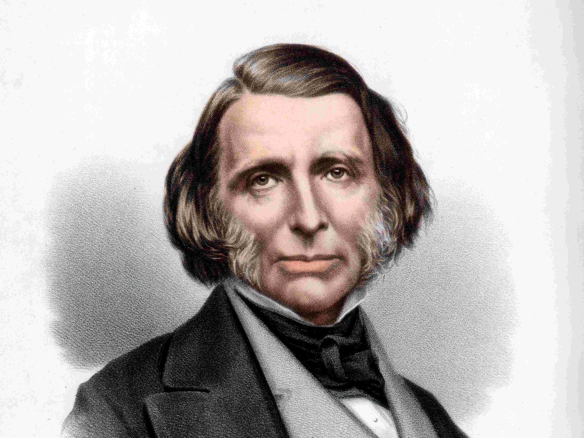 Um 1890: Lithographie des britischen Autors, Dichters und Kritikers John Ruskin.