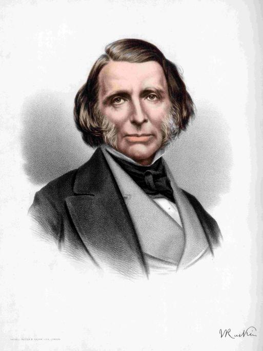 Um 1890: Lithographie des britischen Autors, Dichters und Kritikers John Ruskin.