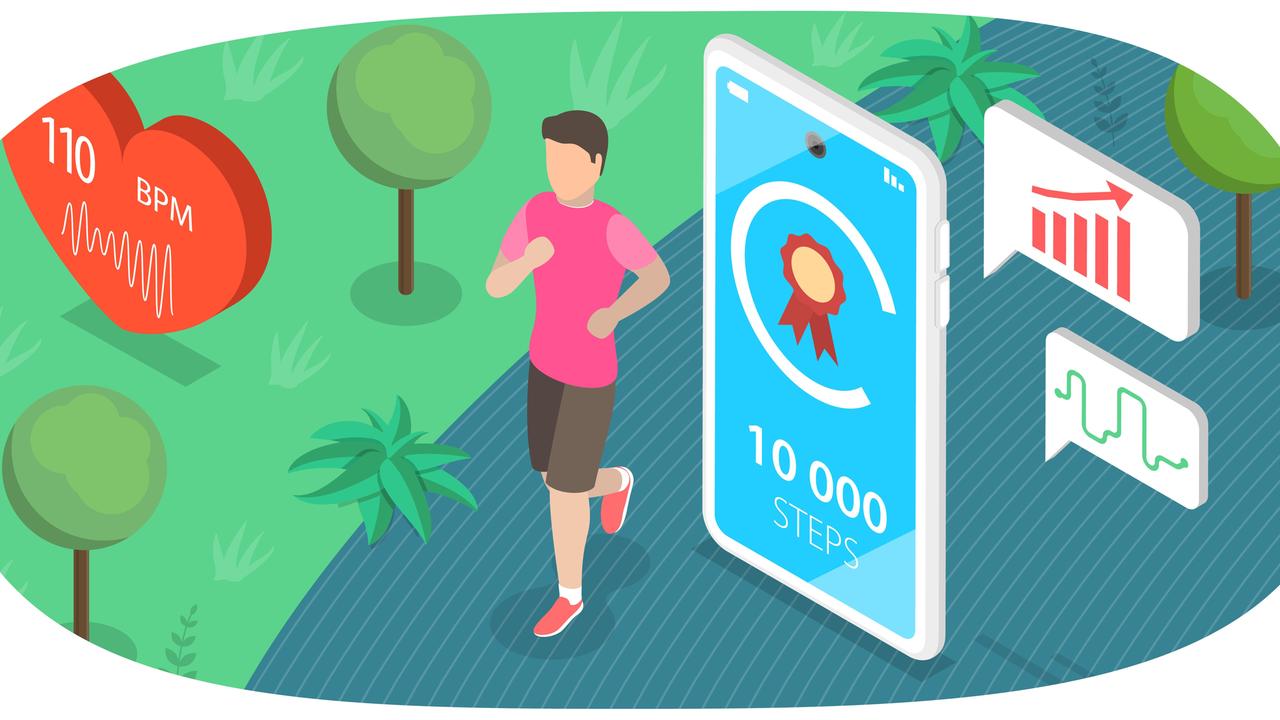 3D Isometric Flat Conceptual Illustration of Step Counter, Sport Tracker App 3D Isometric Flat Conceptual Illustration of Step Counter, Sport Tracker App