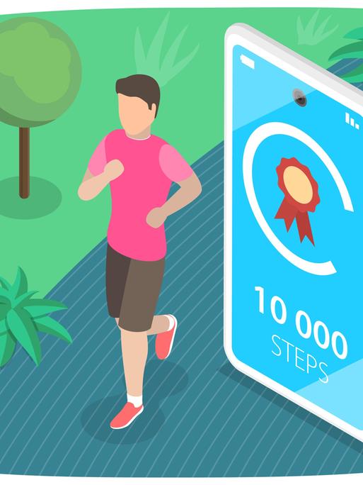 3D Isometric Flat Conceptual Illustration of Step Counter, Sport Tracker App 3D Isometric Flat Conceptual Illustration of Step Counter, Sport Tracker App