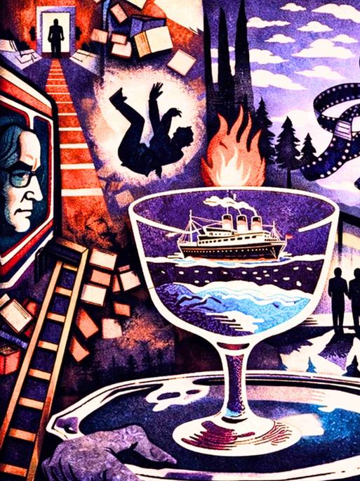 Illustration von G.W. Pabst in unterschiedlichen Stationen seines beruflichen Lebens