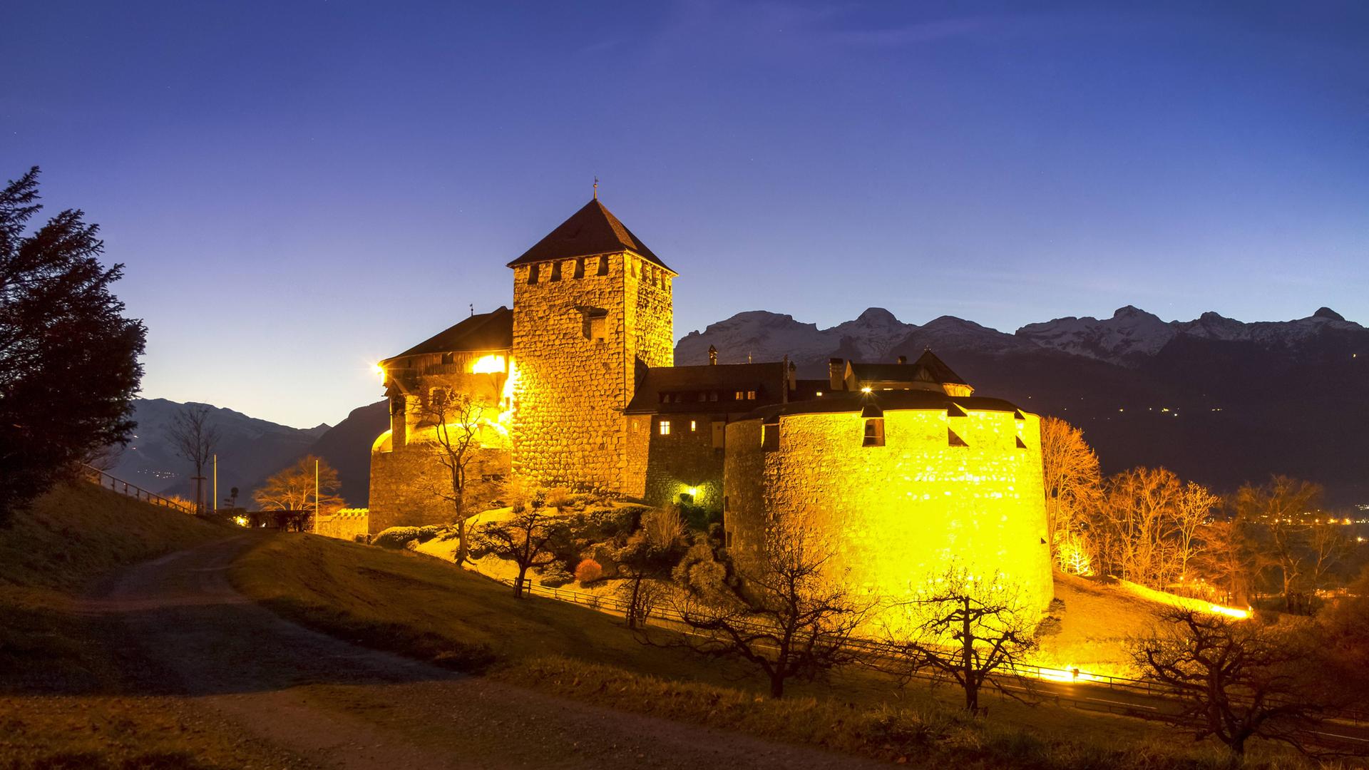 Schloss von Vaduz in Liechtenstein bei Nacht