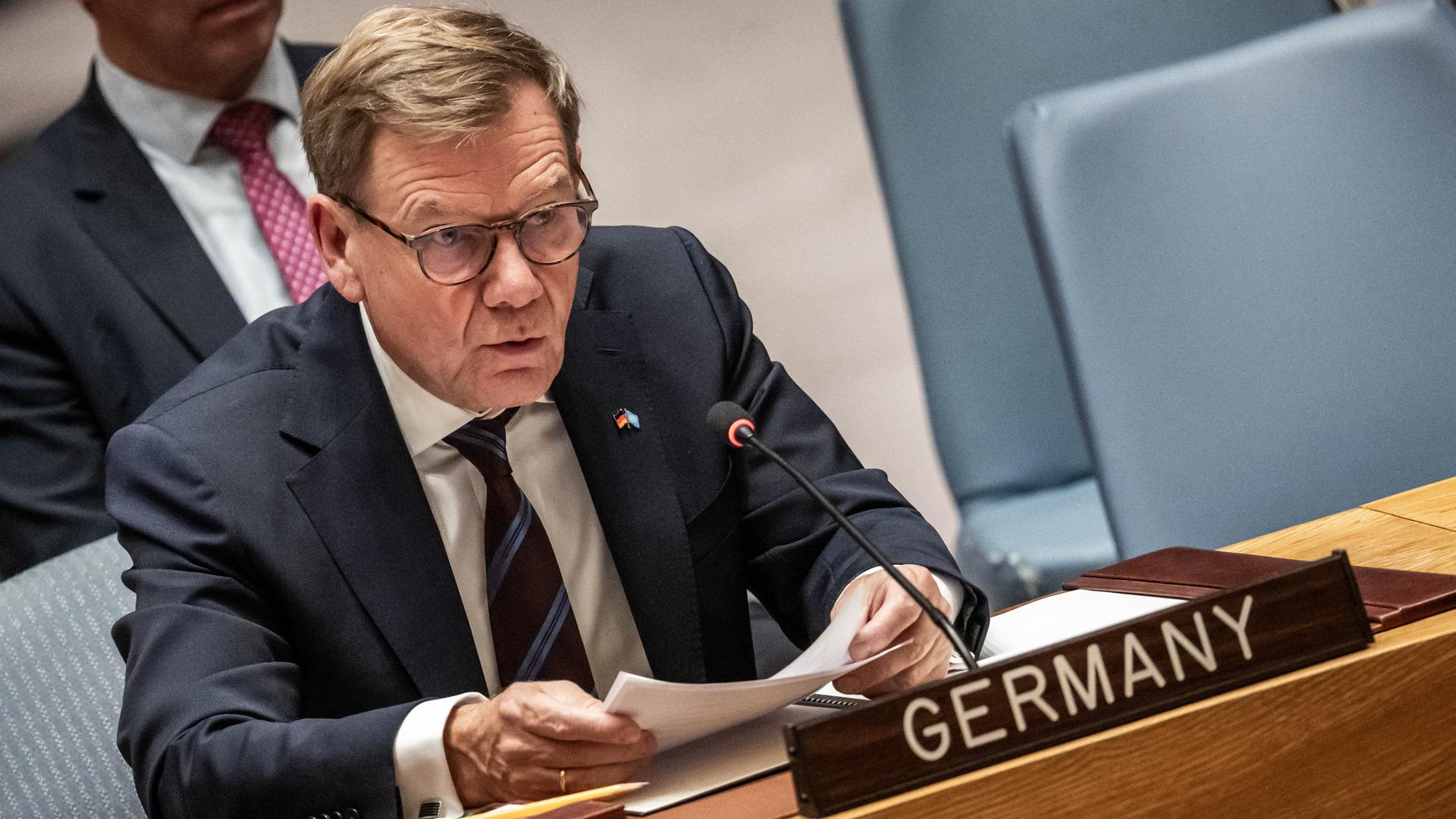 Johann Wadephul (CDU) spricht bei der Sitzung des UNO Sicherheitsrats.