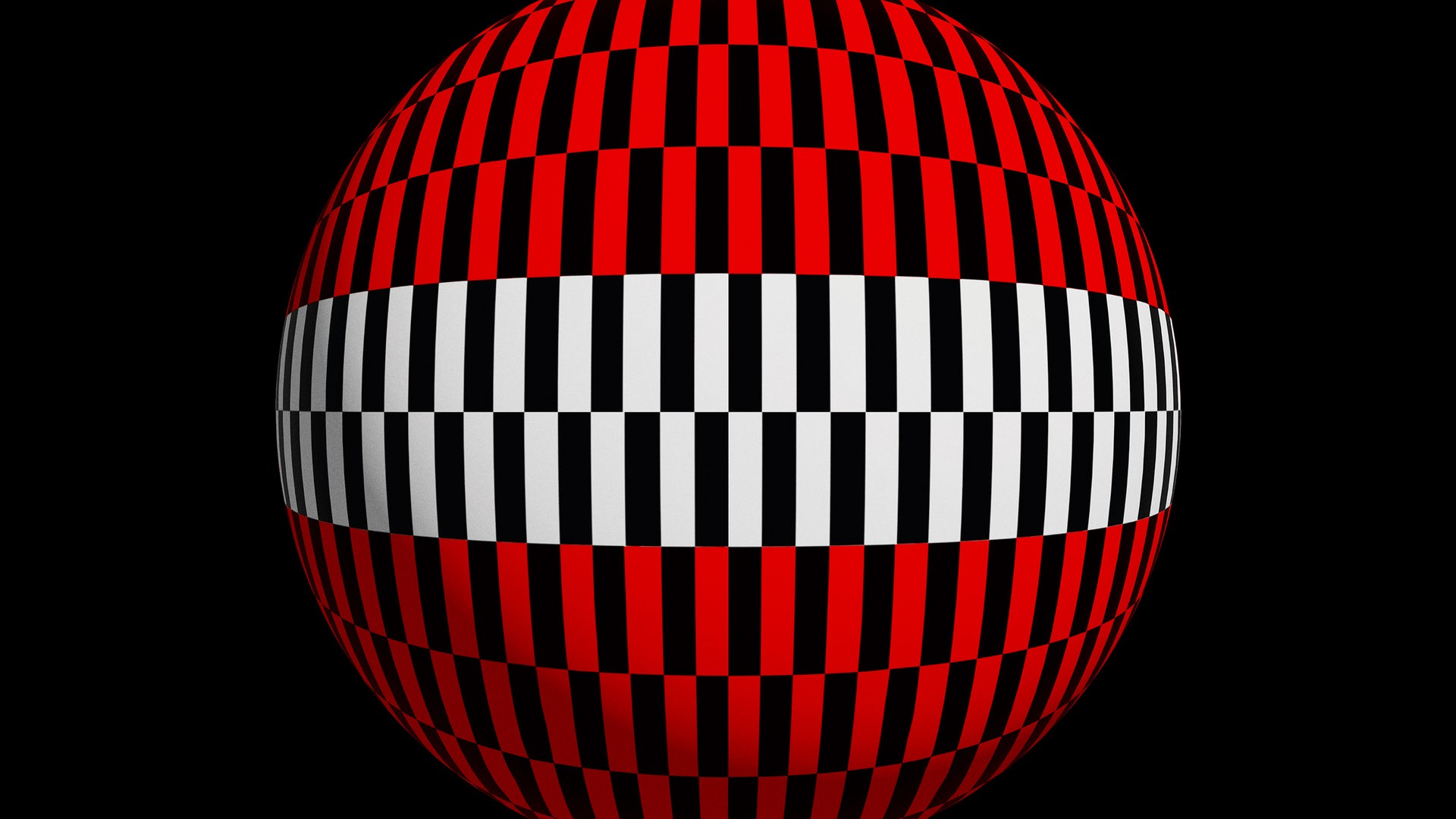 Illustration einer schwarz-weiß-roten 3D-Kugel vor schwarzem Hintergrund Illustration einer schwarz-weiß-roten 3D-Kugel vor schwarzem Hintergrund