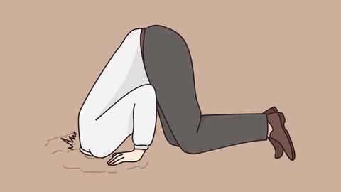 Illustration einer Person, die ihren Kopf in den Sand steckt