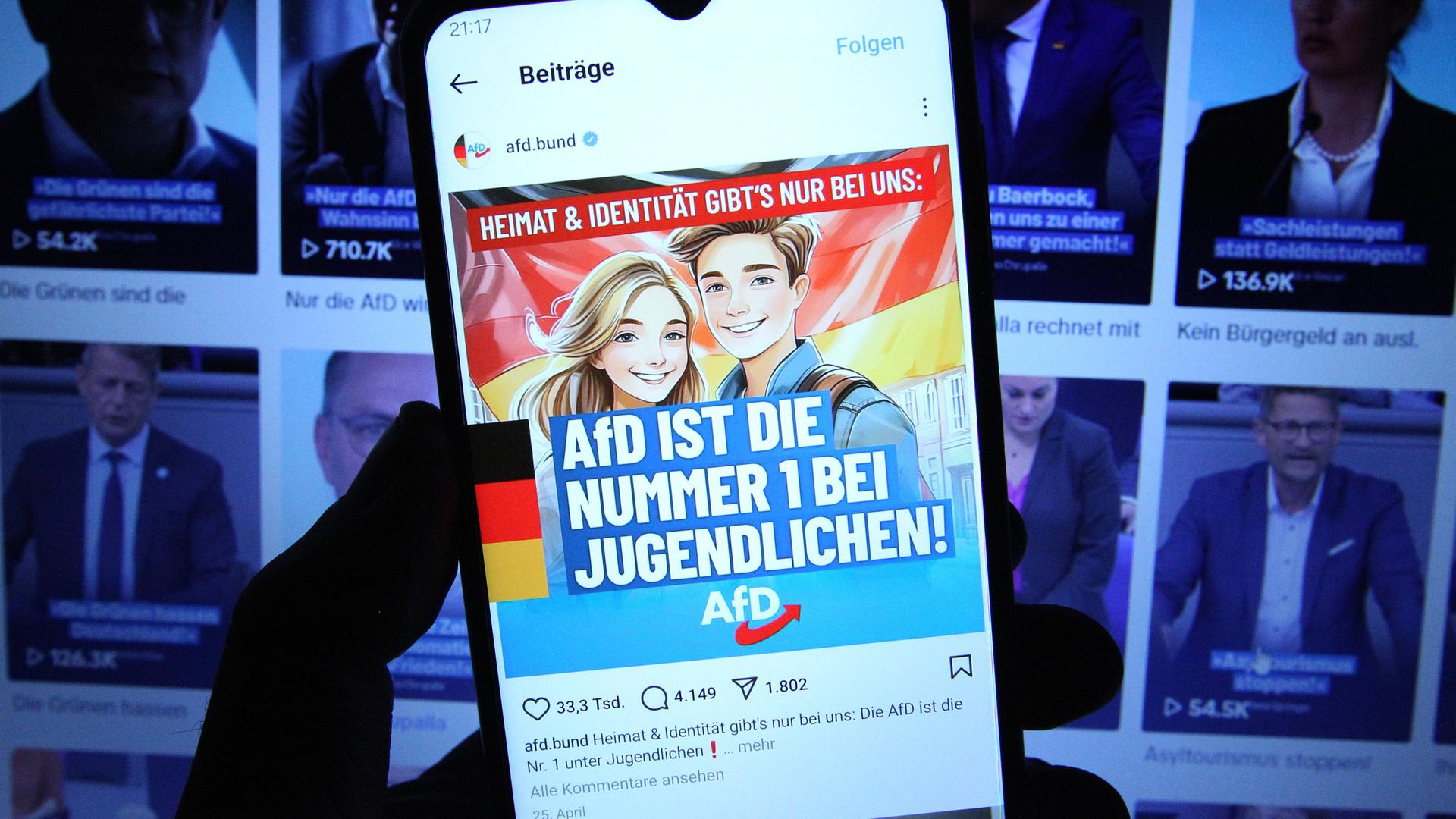 Auf einem Smartphone wurde der Instagram-Account der Partei Alternative für Deutschland AfD geöffnet.