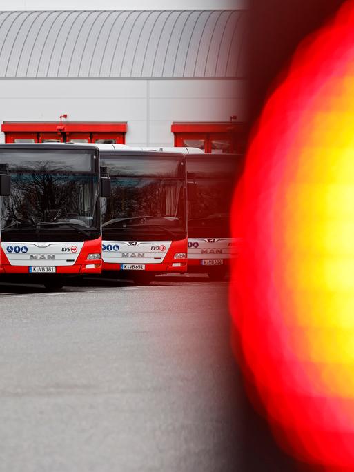 Warnstreik im Nahverkehr: Busse der Kölner Verkehrsbetriebe (KVB) verbleiben im Depot