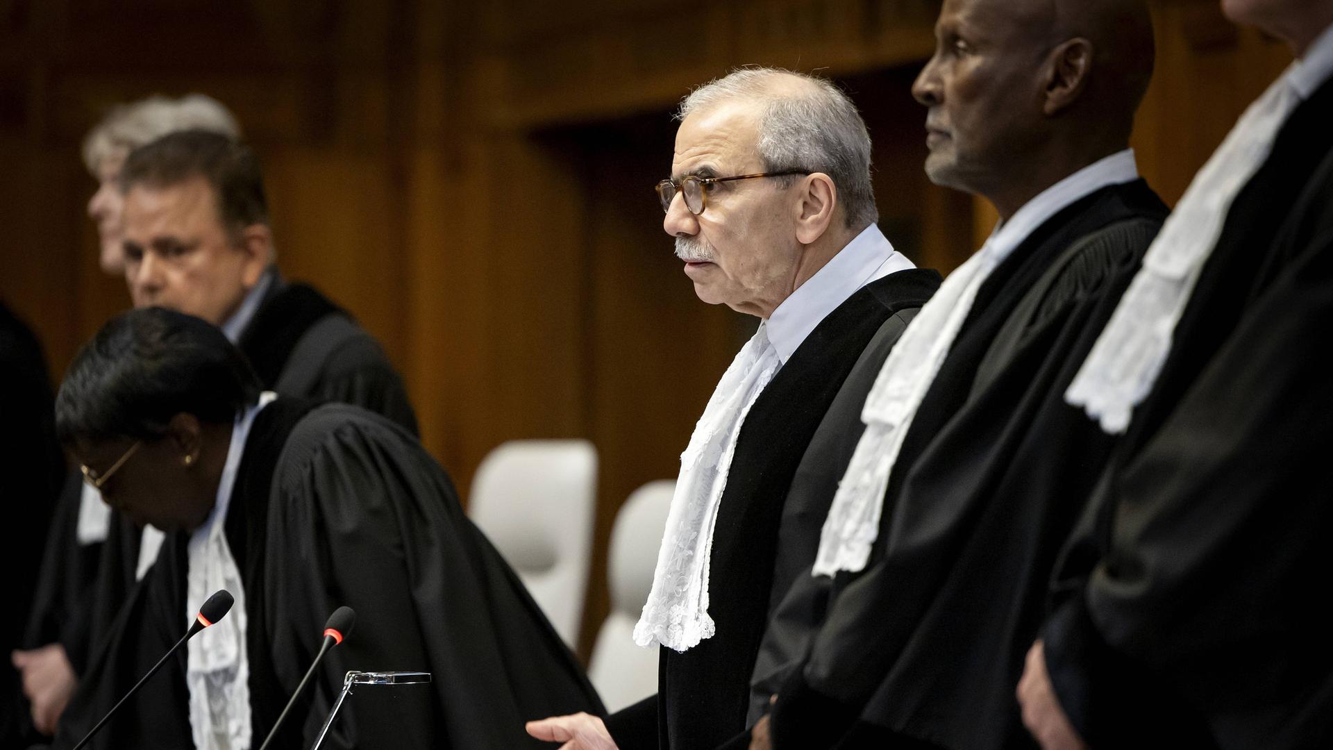 ハーグ国際司法裁判所の数名の判事が判決の際に姿を現す。