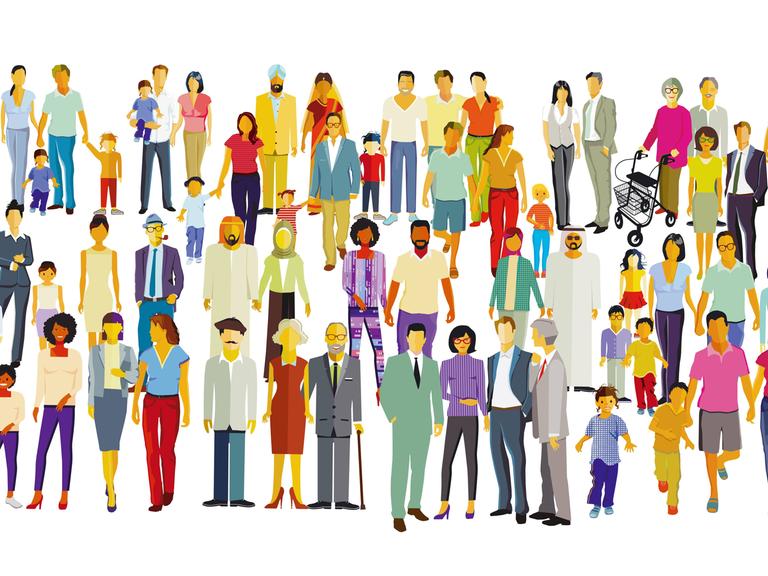 Große Gruppe von Personen isoliert auf weißem Hintergrund