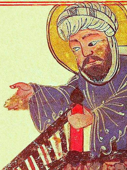 Gemälde des Propheten Mohammed wie er eine Predigt hält.