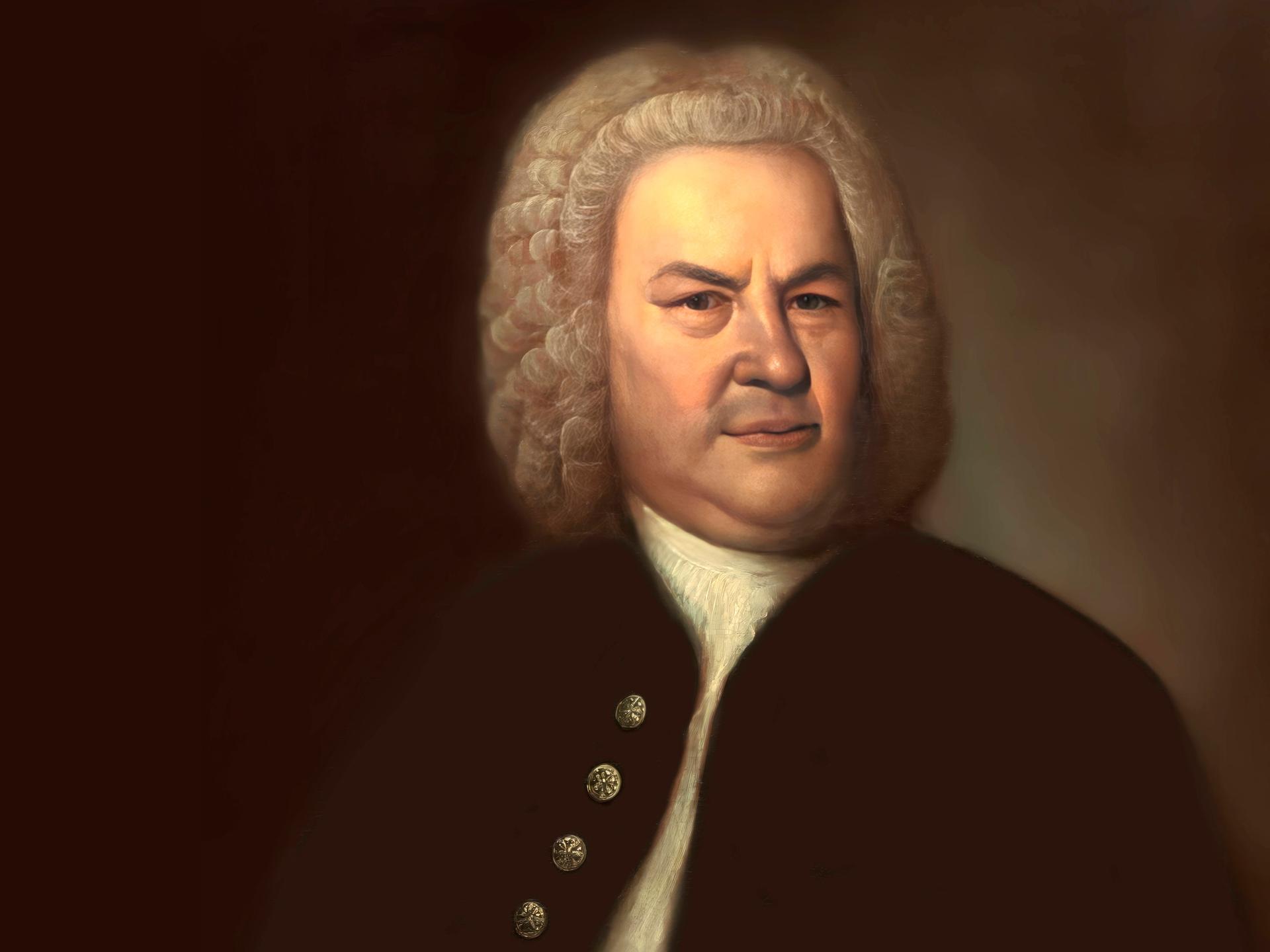 Johann Sebastian Bach in einem Porträt, digital bearbeitet nach einem Gemälde von Elias Gottlob Haussmann 
