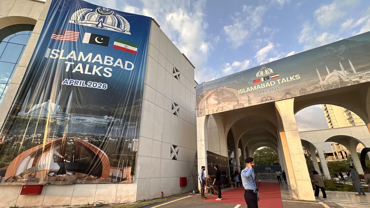 Blick auf das Medienzentrum für die Gespräche zwischen Iran und USA im pakistanischen Islambad.