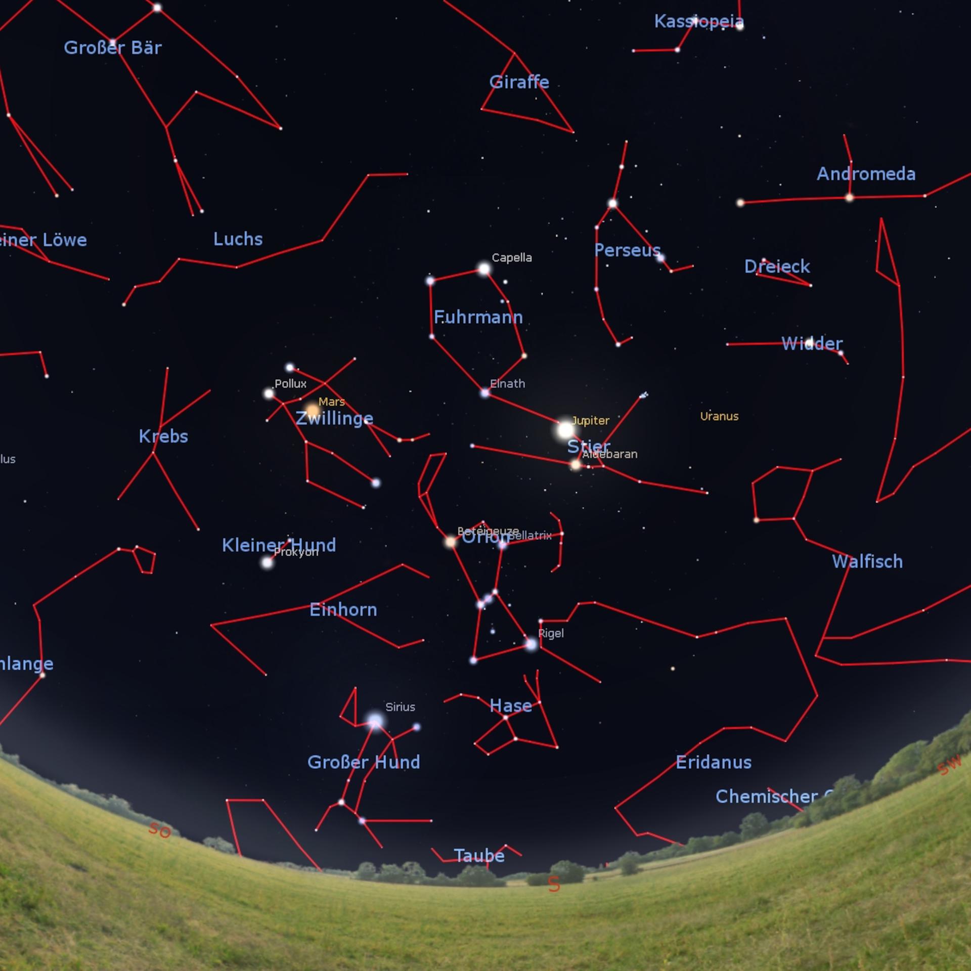 Venus, Jupiter, Mars - Der Sternenhimmel im Februar