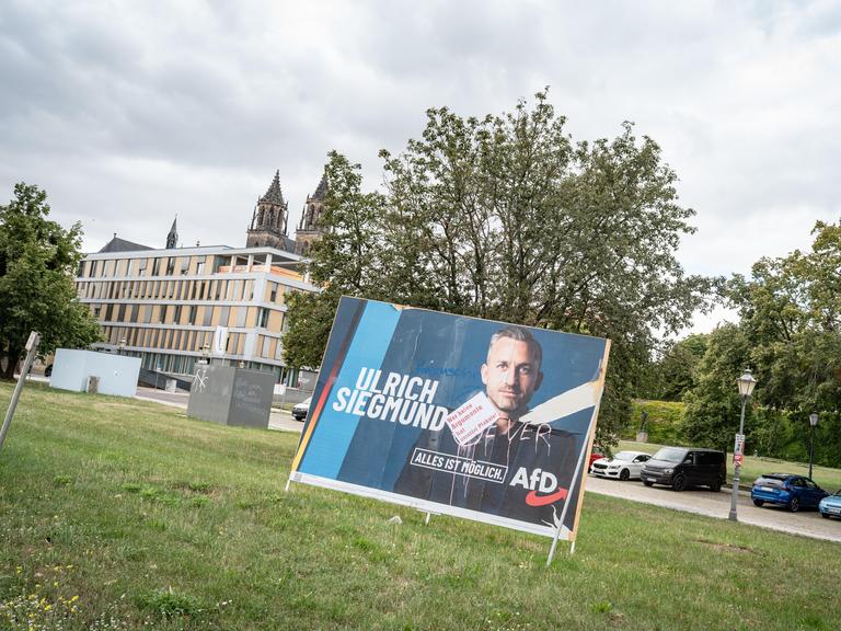 Beschädigtes Wahlplakat der AfD in Magdeburg Beschädigtes Wahlplakat der AfD in Magdeburg