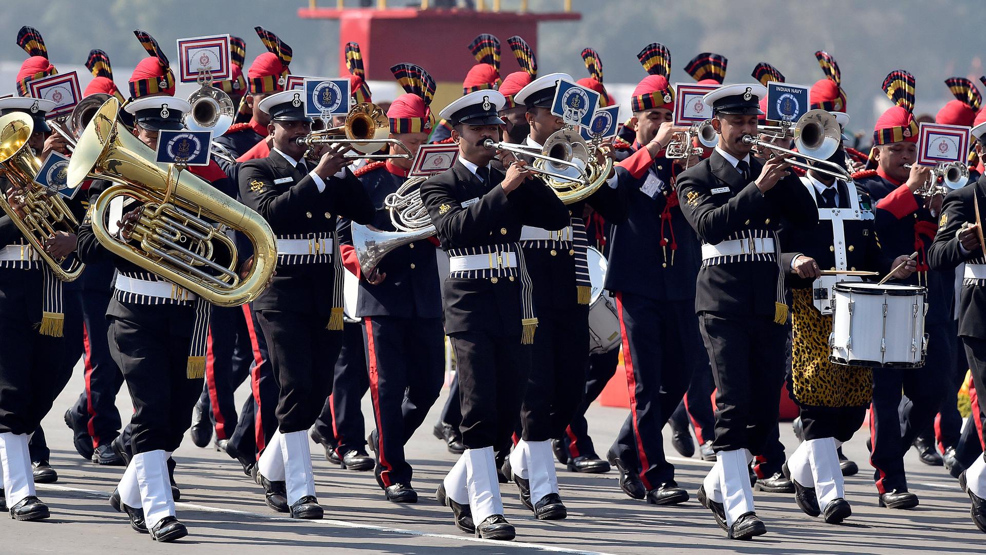 Musikkapelle des indischen Militärs spielt beim Nationalfeiertag. Musikkapelle des indischen Militärs spielt beim Nationalfeiertag.