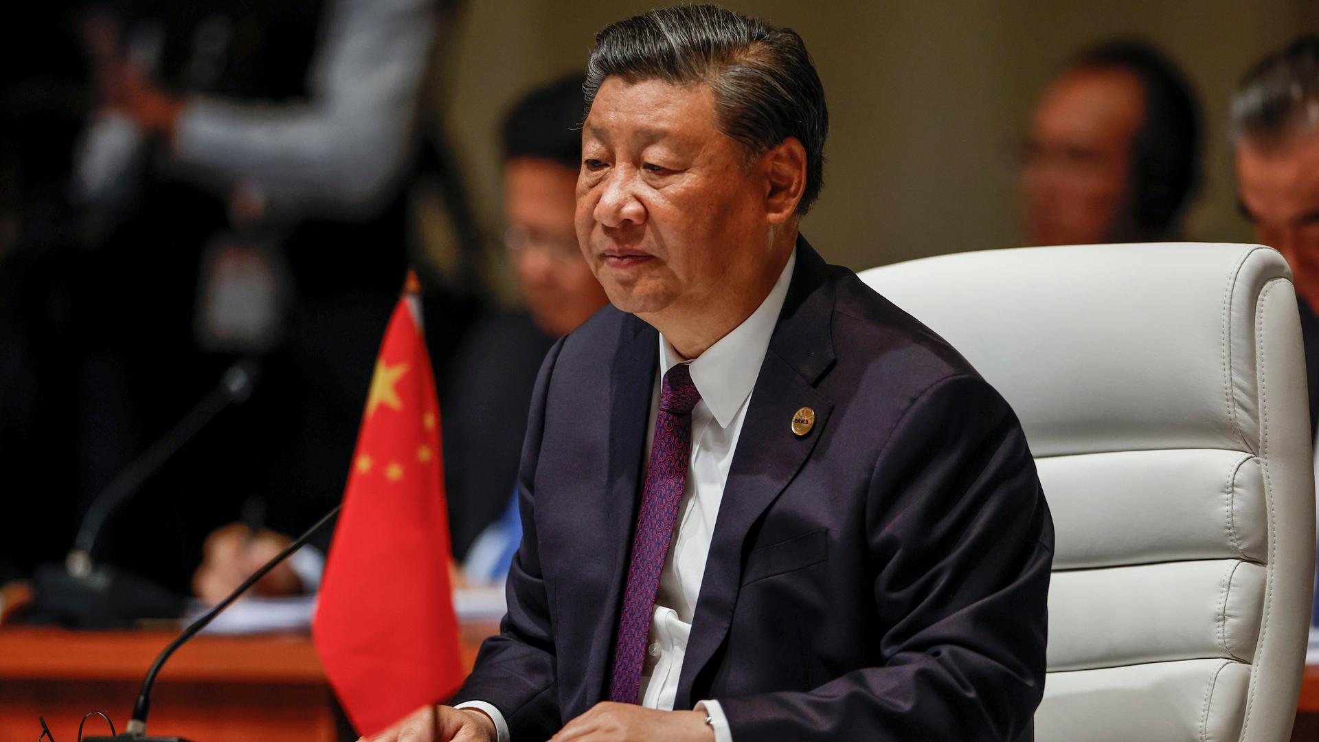 Chinas Präsident Xi Jinping spricht beim Gipfeltreffen der Brics-Gruppe in Johannesburg.